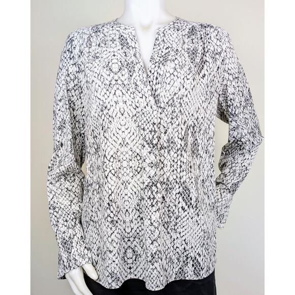Calvin Klein Blouse Top Large White Black Snakeskin Print Flowy Career High Low - Picture 9 of 12